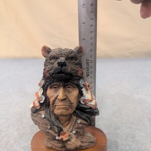 Native American Chief Bust Bear Headdress Feather Necklace Figurine Statue image 8