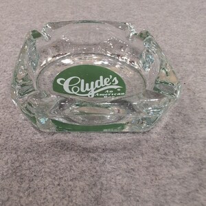 Clydes An American Bar Vintage Clear Glass Square Ashtray Green Logo Canada image 2