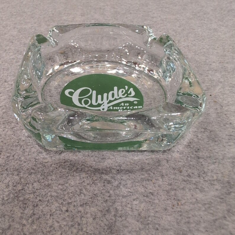 Clydes An American Bar Vintage Clear Glass Square Ashtray Green Logo Canada image 2