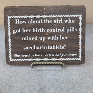 VTG 1968-73 Pressboard KMart Wall Sign Plaque Kitsch Humor Birth Control Joke image 1