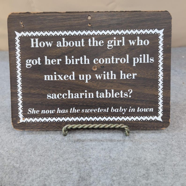 VTG 1968-73 Pressboard KMart Wall Sign Plaque Kitsch Humor Birth Control Joke image 1