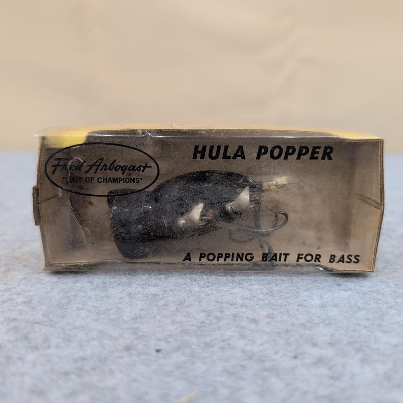 Vintage Fred Arbogast Hula Popper 5/8 oz Black Bass Fiskedrag med Ask bild 1