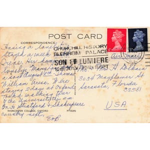 Vintage Worcester College Oxford Postcard Churchill Blenheim Palace Postmark VG image 2