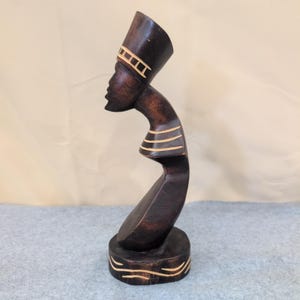 Vintage Hand Carved African Wooden Bust Sculpture Stylized Woman Folk Art image 3