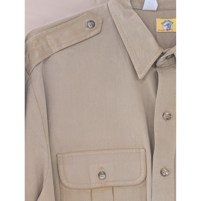VTG Duck Head Mens Button Down Long Sleeve Shirt Olive Green Military Style image 4