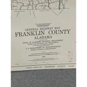 Vintage 1977 Franklin County Alabama Highway Map 22" x 18" Russellville Red Bay image 2