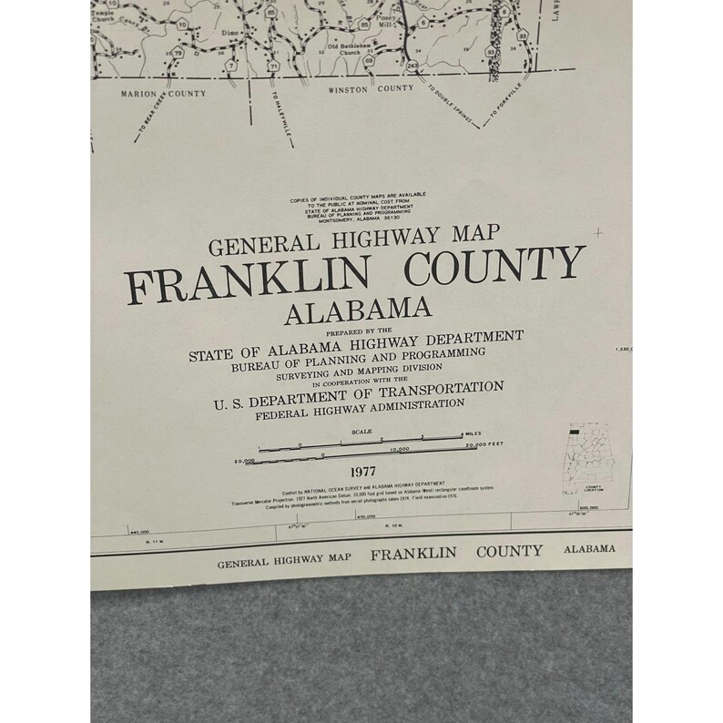 Vintage 1977 Franklin County Alabama Highway Map 22" x 18" Russellville Red Bay image 2