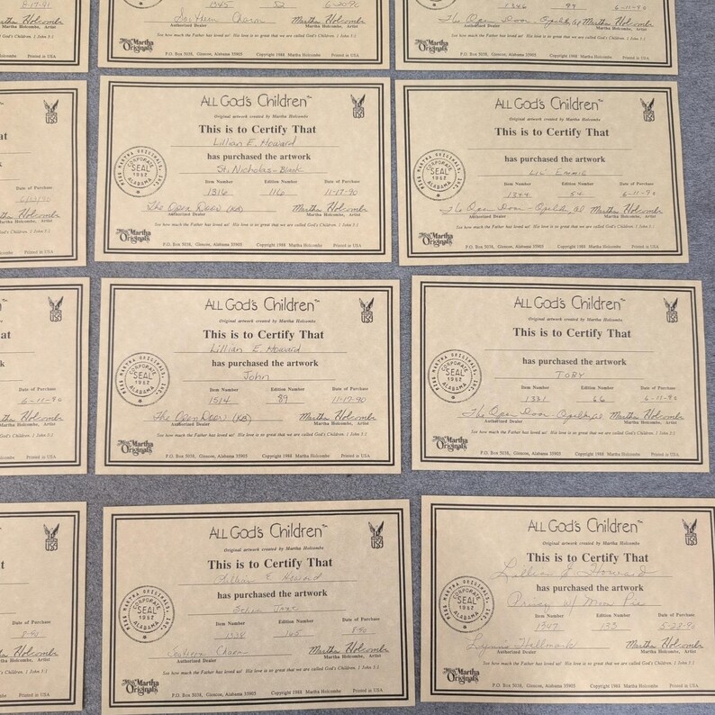 Lot of 20 All God's Children Martha Holcombe Certificates of Authenticity COA image 5