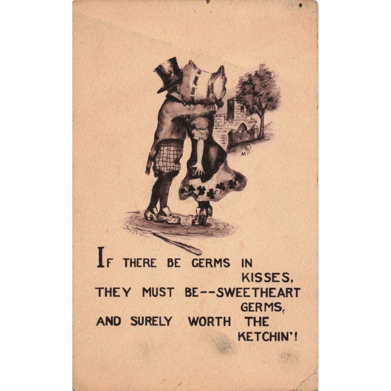 Vintage 1912 RPPC Sweetheart Germs Kissing Comic Postcard Majestic Rubbish 500 Bild 1