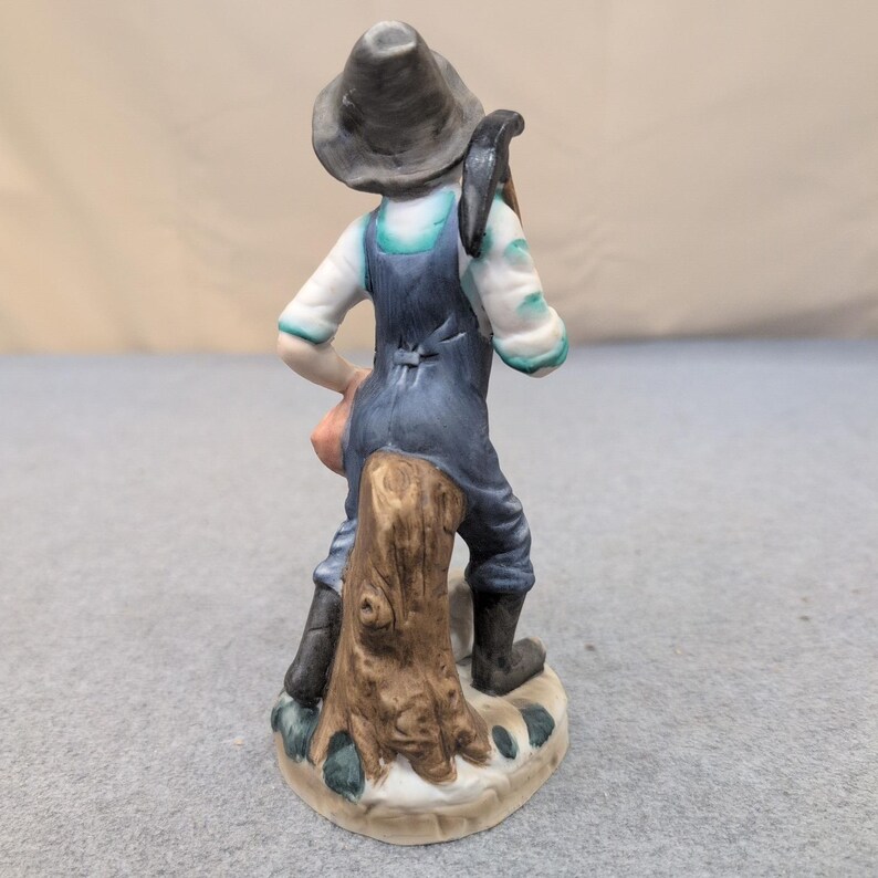 Vintage UCC Porcelain Farm Boy with Dog Figurine Blue Overalls Taiwan image 3