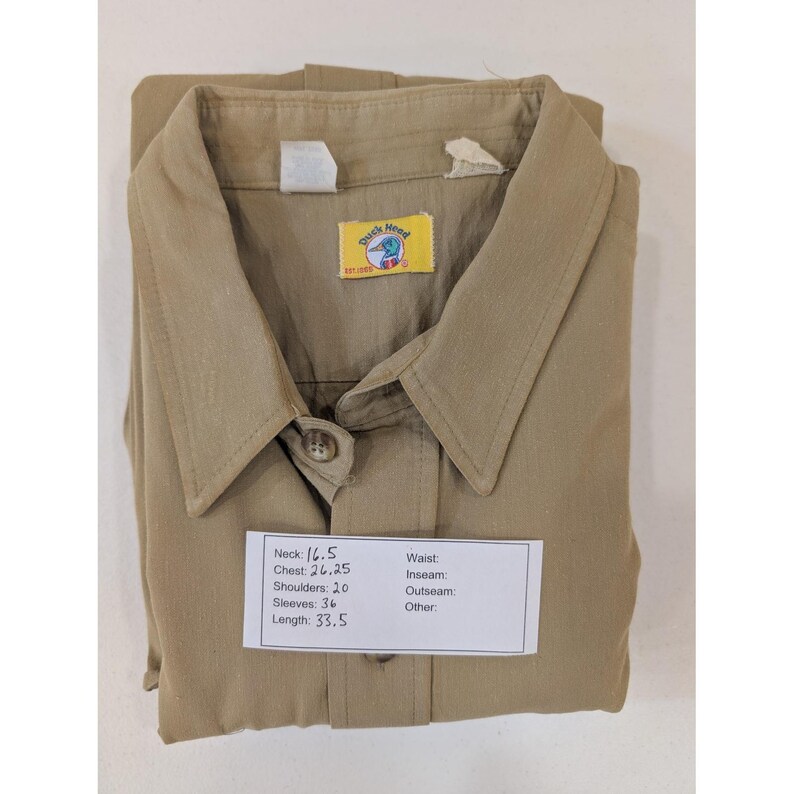 VTG Duck Head Mens Button Down Long Sleeve Shirt Olive Green Military Style image 8