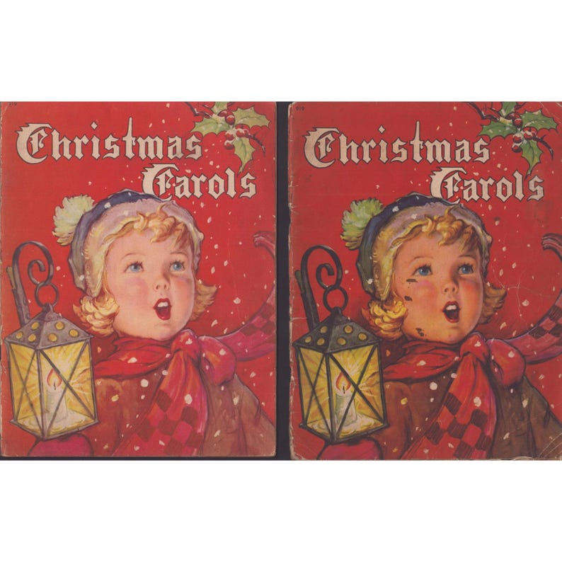 Partituras de canções de Natal vintage com ilustrações natalinas de meados do século XX (919) imagem 1