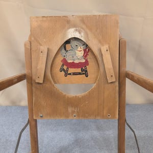 Vintage Wooden Potty Chair Kitten Graphic Mid Century Toddler Training Seat image 7