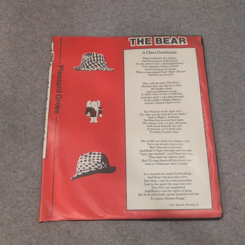 Vintage 1982 Bear Bryant Alabama Crimson Tide Buchumschlag A Class Gentleman Poem Bild 1