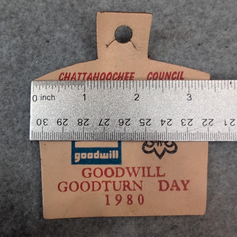 Chattahoochee Council Boy Scouts Goodwill Goodturn Day 1980 Tag Leather image 3