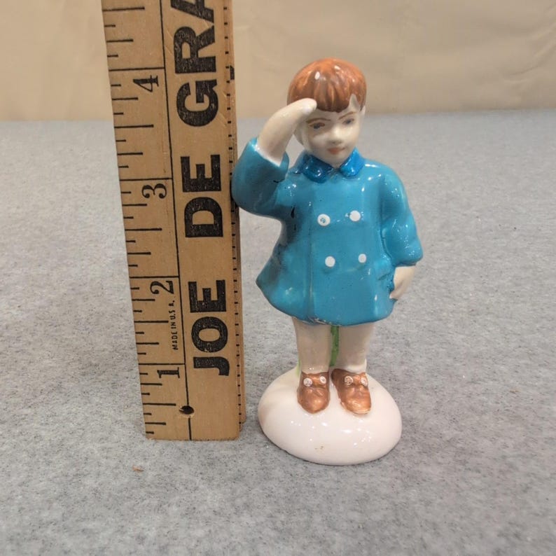 Vintage Porcelain Saluting Boy Figurine Blue Coat Hand Painted Collectible image 2