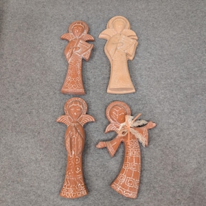 Vintage Terracotta Clay Angel Figurines Set of 4 Handcrafted Folk Art Decor image 1
