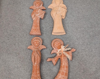 Vintage Terracotta Clay Angel Figurines Set of 4 Handcrafted Folk Art Decor