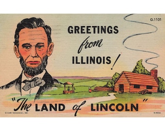 Illinois Greetings Linen Postcard Curt Teich G.1101 Abraham Lincoln 1951