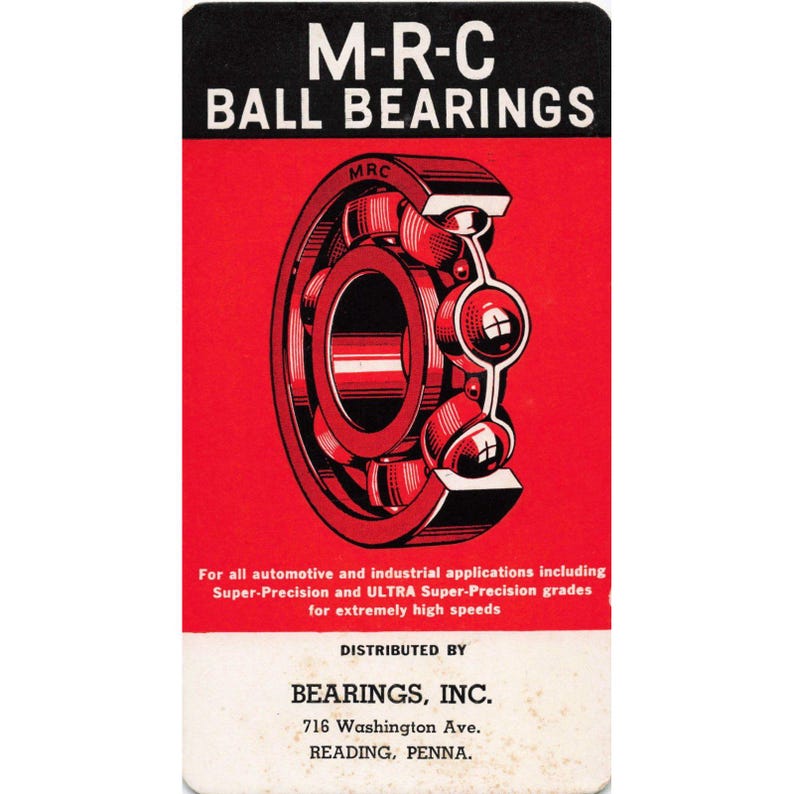 Vintage Werbeplakat von MRC Kugellager, Bearings Inc., Reading, PA Bild 1