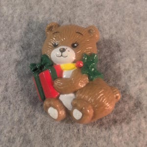 Christmas Teddy Bear Pin Brooch Gift Holly Tree Holiday Festive Cute Small image 1