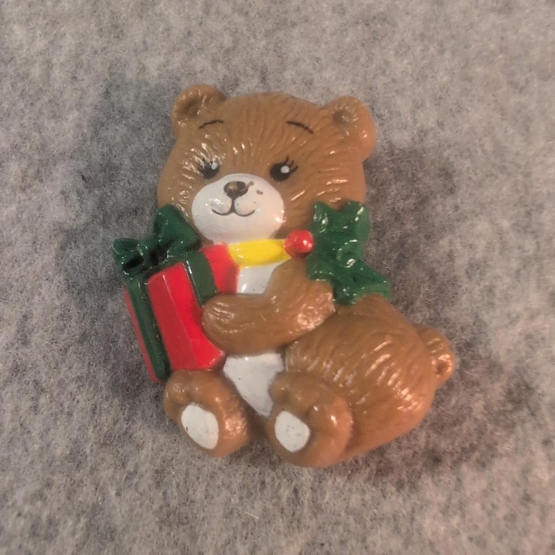 Christmas Teddy Bear Pin Brooch Gift Holly Tree Holiday Festive Cute Small image 1