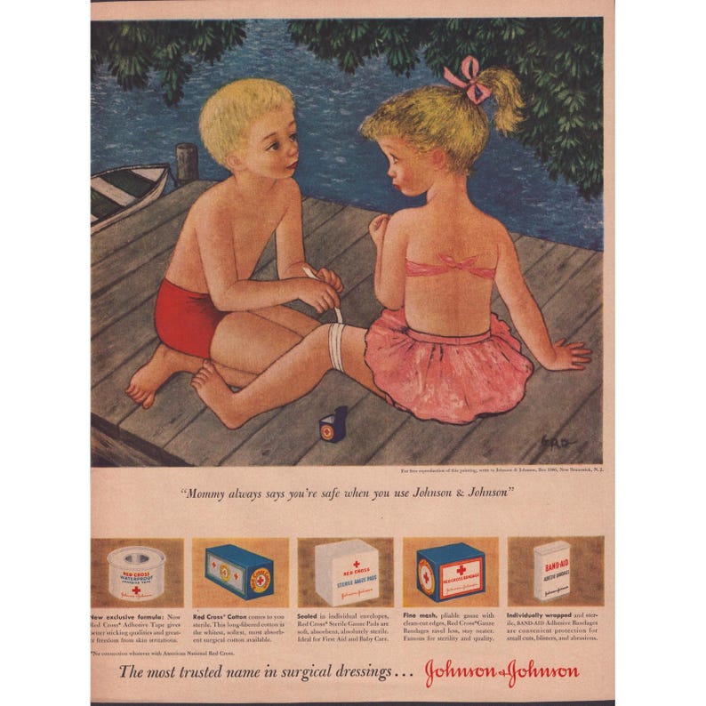 Vintage Johnson & Johnson Print Ad 1950s Red Cross First Aid Band-Aid 10x13 image 1
