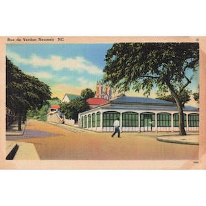 Vintage 1940's Postcard Rue de Verdun Noumea NC Street Scene New Caledonia image 1