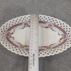 Schumann Arzberg Bavaria Reticulated Floral Porcelain Oval Bowl Pink Lattice Rim image 5