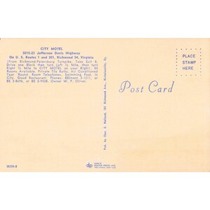 City Motel Restaurant Richmond VA Chrome Postcard Dexter Press Jefferson Davis H image 2