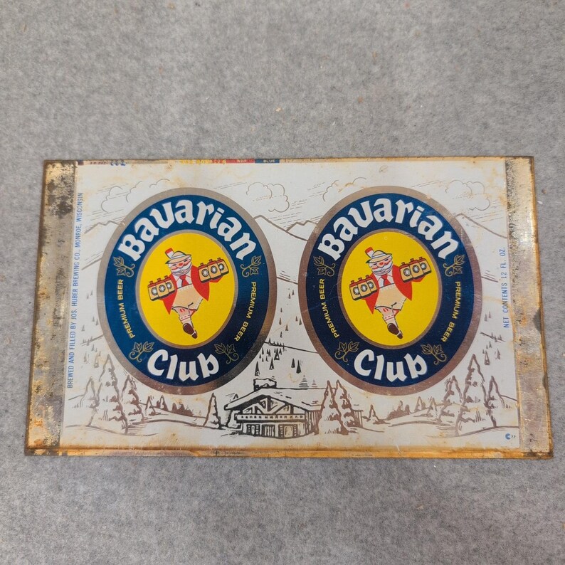 Vintage Bavarian Club Premium Bierdose aus Metall, flach, Jos Huber Brauerei, Wisconsin Bild 1