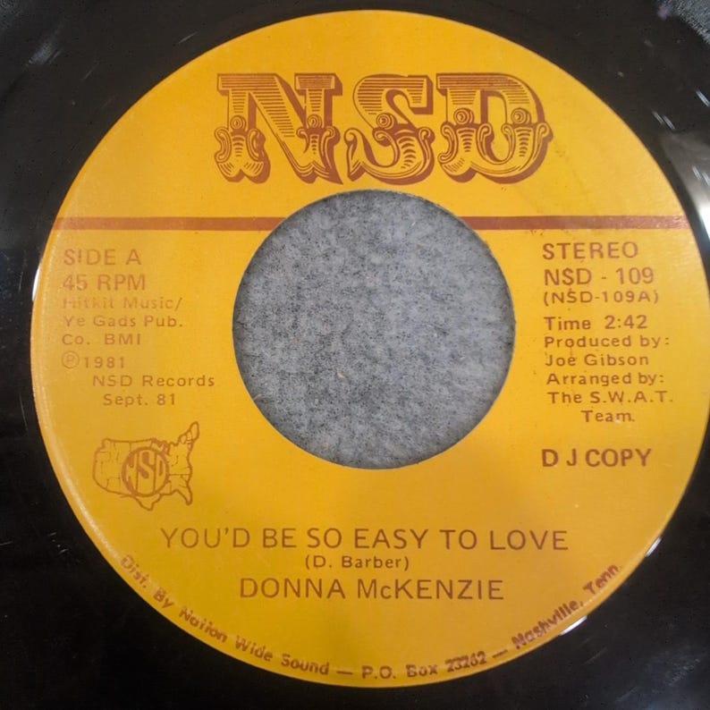 Donna McKenzie You'd Be So Easy To Love 45 RPM Vinyl NSD-109 DJ Copy 1981 image 2