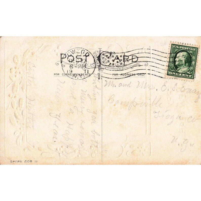Vintage 1911 Happy New Year Postcard Embossed Water Mill Mistletoe 1c Stamp VG image 2