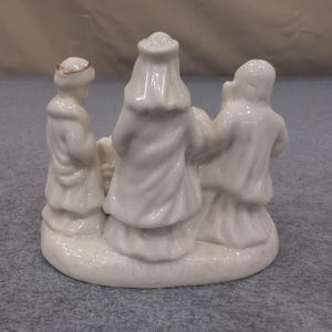 White Ceramic Nativity Scene with Gold Trim Small Christmas Figurines Set image 4
