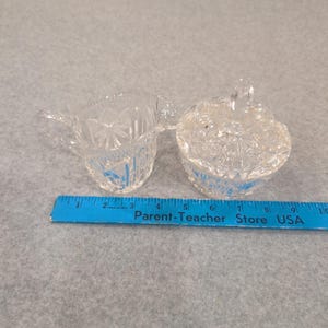 Vtg Miniature Cut Crystal Creamer and Lidded Sugar Bowl Set Starburst Pattern image 5