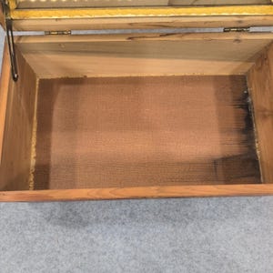 Vintage Cedar Wood Keepsake Chest Cottage Landscape Mirror Jewelry Box Latch image 5