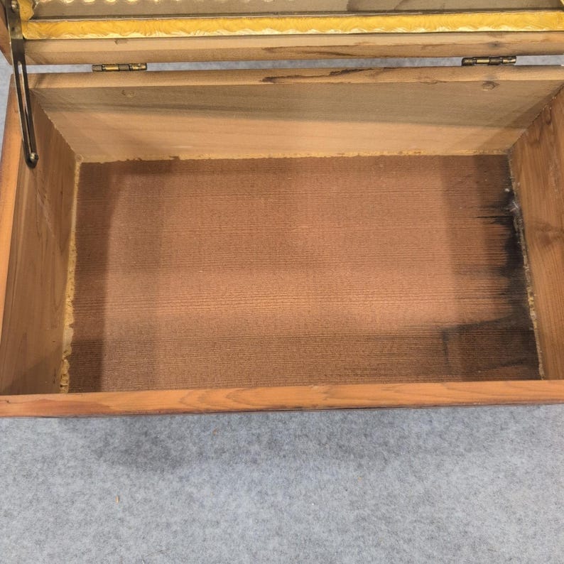 Vintage Cedar Wood Keepsake Chest Cottage Landscape Mirror Jewelry Box Latch image 5