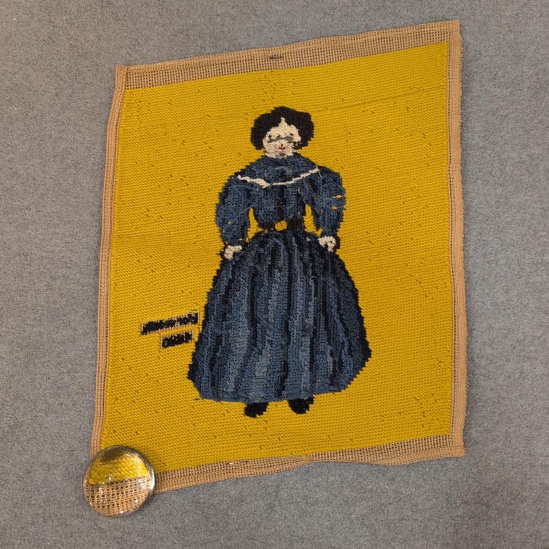Vintage Hand Stitched Needlepoint Porcelain Doll 1880 Victorian Textile Art image 4