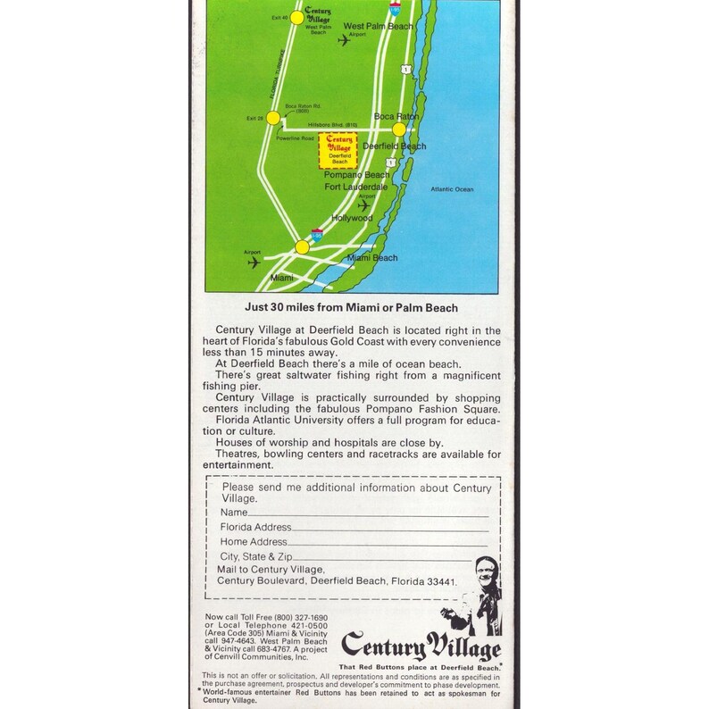 Vintage Century Village Deerfield Beach Florida Brochure Red Buttons Ephemera image 2