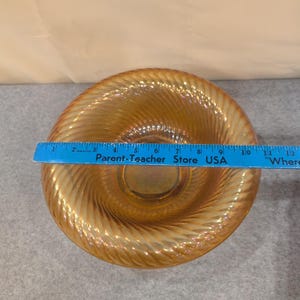 Vintage Marigold Iridescent Carnival Glass Swirl Ribbed Decorative Bowl image 5