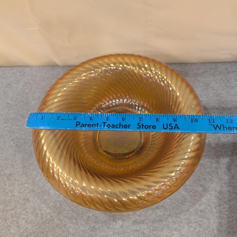 Vintage Marigold Iridescent Carnival Glass Swirl Ribbed Decorative Bowl image 5