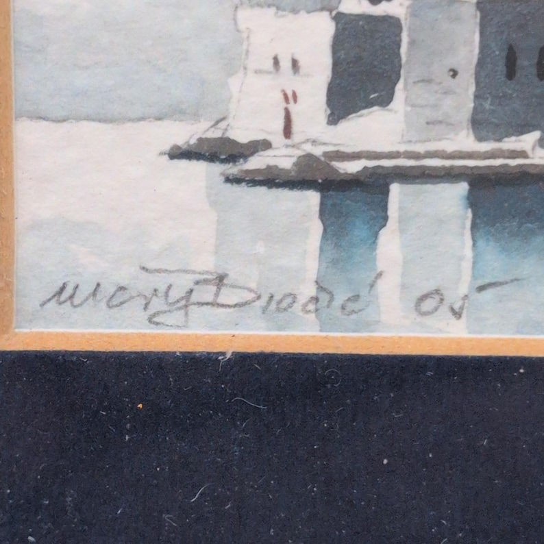 Mery Ortolio-Biocic Original Miniature Watercolor Coastal Fortress Painting 2005 image 4