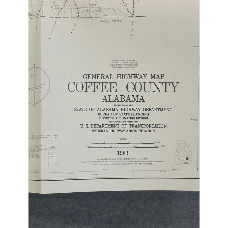 Vintage 1983 General Highway Map Coffee County Alabama 23" x 18" Enterprise Elba image 2