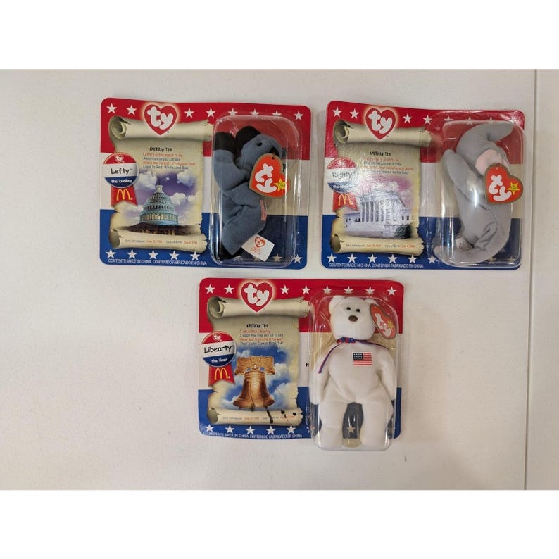 TY Beanie Babies McDonald's Teenie American Flag Bear Donkey Elephant image 1