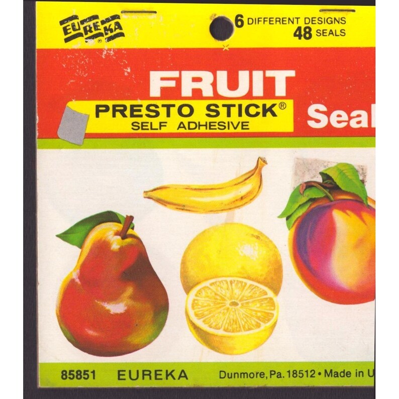 Vintage Eureka Fruit Presto Stick Self Adhesive Seals 48 Count 85851 Made in USA image 1
