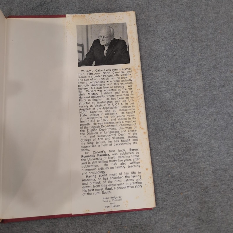 Saul by William J Calvert Jr Signed Inscribed Hardcover Southern Fiction 1974 image 6