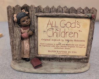 All Gods Children Martha Holcombe 1988 Handcrafted USA Figurine Girl Fence Sign