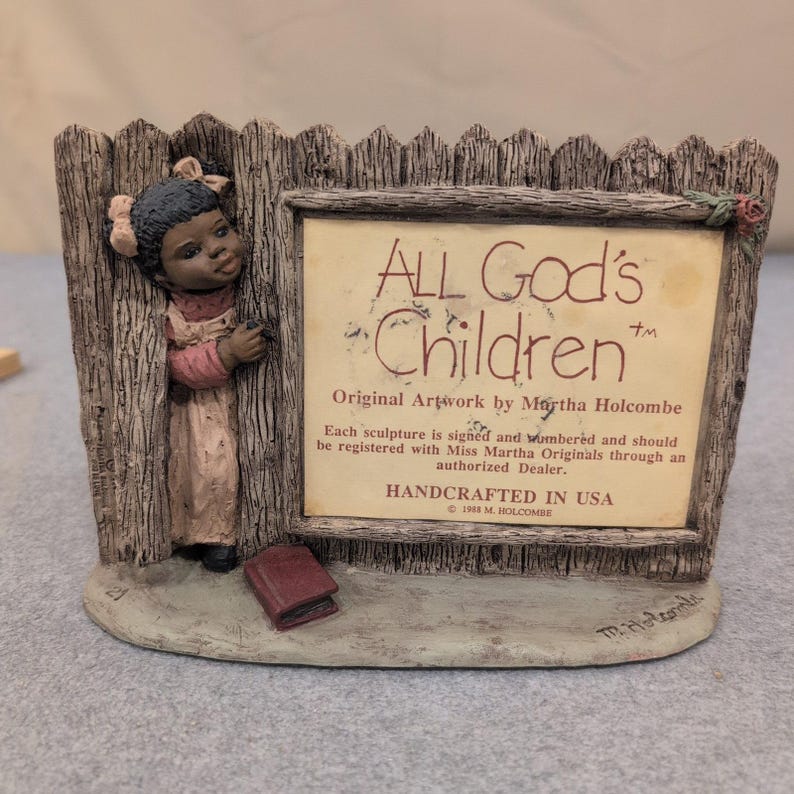 All Gods Children Martha Holcombe 1988 Handgefertigte USA Figur Mädchen Zaun Zeichen Bild 1