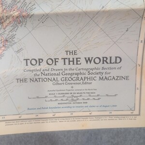 Vtg 1949 National Geographic The Top of the World Map Arctic North Pole 29x28 image 2