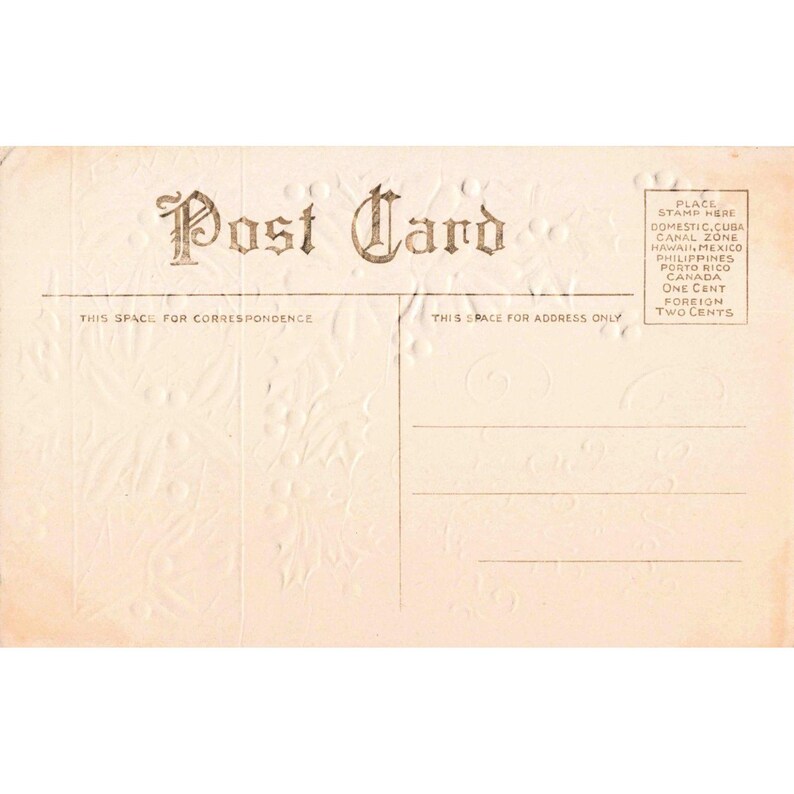 Antique Embossed Christmas Postcard Song of Gladness Holly Mistletoe Pink Roses image 2